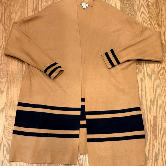 Crown & Ivy Camel & Black Striped Open Front Long Cardigan - Plus Size 2X - Picture 1 of 5